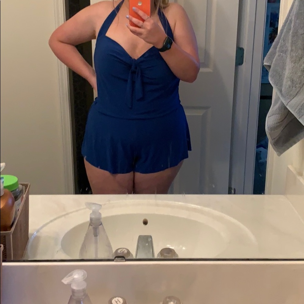 Blue One Piece Romper Swimsuit